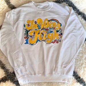 Rainbow “I’m Vibing High” Graphic White Sweatshirt